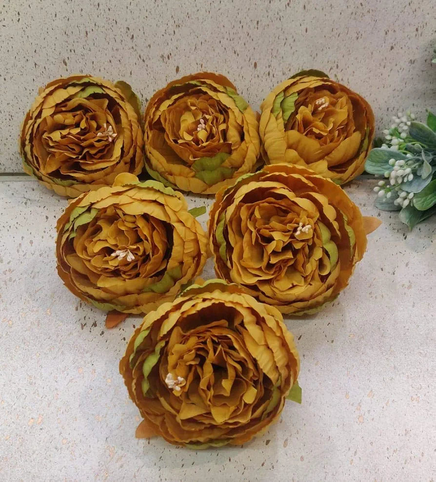 SATYAM KRAFT 6 Pcs Artificial Fabric Rose Flower Heads | Handmade Peony Style Flowers for DIY Crafting, Gift Packing, Bouquet Making, Wedding, Home & Event Decoration